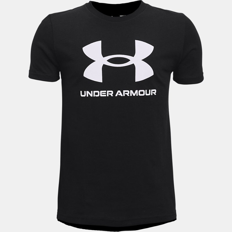 Jungen Under Armour Sportstyle Shirt mit Logo, kurzärmlig Schwarz / Weiß YXS (122 - 127